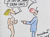 cartoon drawing of a man and a woman talking to each other