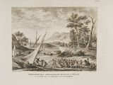 drawing of a group of people on a boat in a river