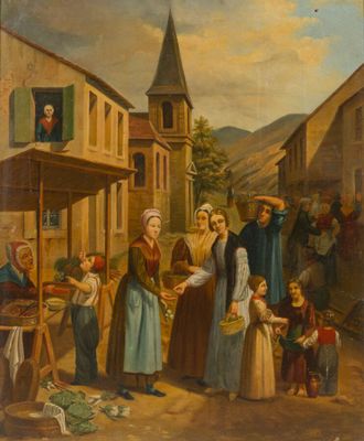 ECOLE DU XXÉME SIÈCLE Village Huile sur toile, monogrammée E…