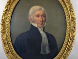 a painting of a man in a blue coat and white hair