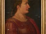 portrait of a woman in a red dress with a gold frame