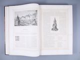 an open book with a picture of a church on it
