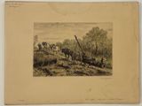 dessin représentant un groupe de personnes descendant une colline à cheval