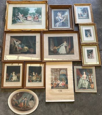 LOT DE 9 PIÈCES ENCADRÉES Scènes galantes On joint trois imp… - Photo 1