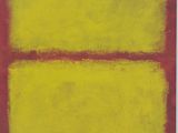 a painting of yellow and red on a red background