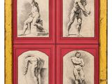 quatre dessins encadrés représentant un homme et une femme dans différentes poses