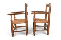 FAUTEUILS (paire de) et suite de cinq CHAISES paillées assor… (photo 4)