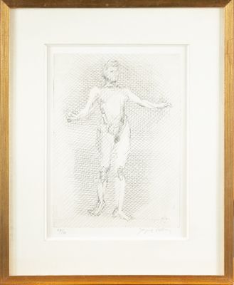 dessin représentant un homme debout devant un fond blanc