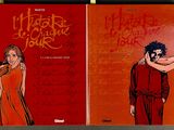 two books with illustrations of a man and a woman hugging each other