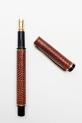 DAL KIMAR Stylo plume gansé de cuir, métal doré et bakélite …