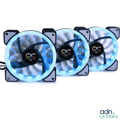 three cooling fans with blue leds on a white background