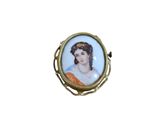 an image of a picture of a woman in a dress on a broocher
