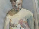 painting of a woman wrapped in a towel in front of a mirror