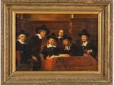 a painting of a group of men sitting around a table