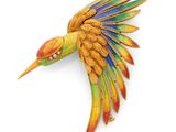 une image représentant une broche en forme d'oiseau coloré sur fond blanc