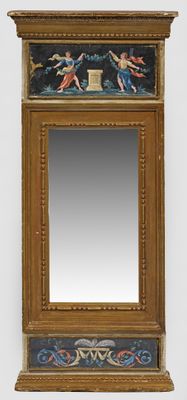 a mirror with a painting on it that is hanging on the wall