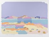 une image représentant un tableau représentant une scène de plage avec des rochers et de l'eau