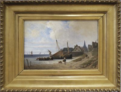 Edouard PINEL (1804-1884) Retour de pêche Huile sur panneau …