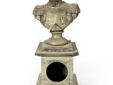 statue représentant le buste d'un homme sur un socle, sur fond blanc