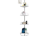 a picture of a bathroom corner shelf with various items on it