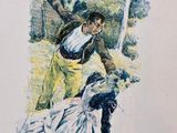 painting of a man holding a sword next to a woman in a dress