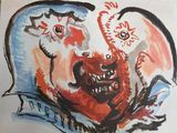 painting of a man with a bloody face and a red nose