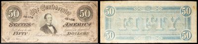 deux vieux billets de banque, dont l'un représente une femme