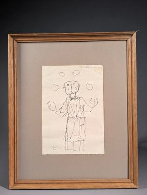 dessin encadré représentant un homme en smoking, coiffé d'un haut-de-forme et portant un nœud papillon