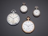 three different types of pocket watches on a black surface