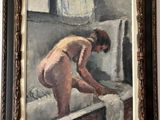 a painting of a nude woman leaning over a window sill
