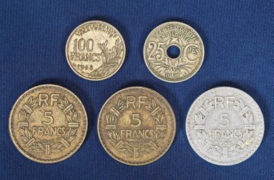 Lot de x5 pièces françaises : - 25ct Lindauer - 1917