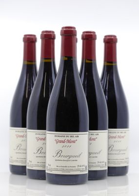six bouteilles de vin rouge sont alignées sur une surface blanche