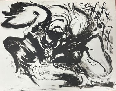 an image of a black and white drawing of a man on a horse
