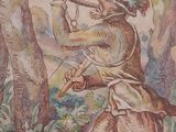a painting of a man with a long horn and a dog