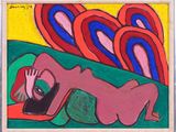 an image of a painting of a woman laying on a couch