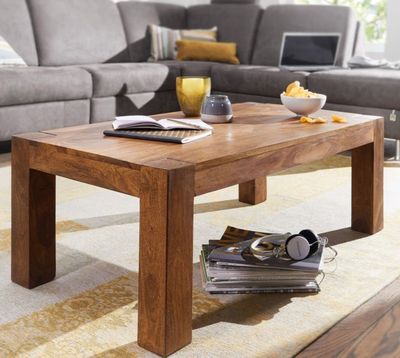 Table basse en bois massif naturel - 110x60x40 cm- retour tr…