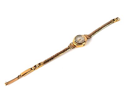 an image of a gold wrist watch with a diamond on it