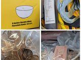 plusieurs photos d'objets divers placés dans des sacs en plastique et emballés dans du plastique