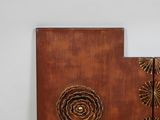 a picture of a wall with a clock and a vase on it