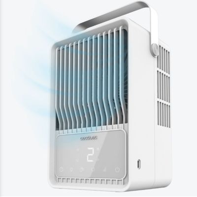 an image of a white and blue air conditioner on a white background
