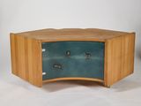 an image of a wooden and glass coffee table
