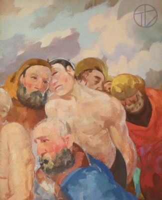a painting of a group of men standing together