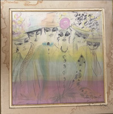 a painting of a group of people in a field