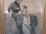 tableau représentant un homme et une femme assis sur un rebord