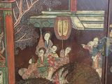 a picture of a painting of a bear with people on it