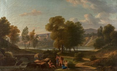 un tableau représentant un groupe de personnes assises sur une colline