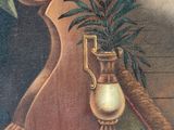 a painting of a vase of flowers on a table