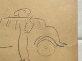 a drawing of a man standing in front of a car