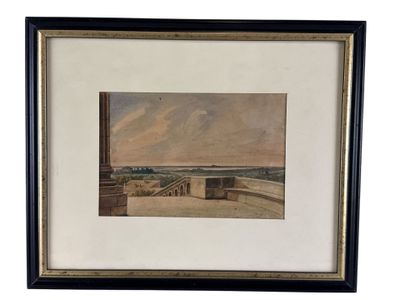 une image représentant un tableau représentant une vue d'une ville avec une tour horloge