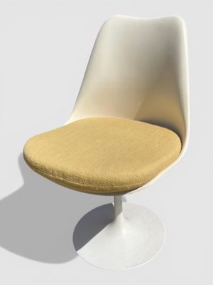 une chaise blanche avec une assise jaune et un piètement blanc